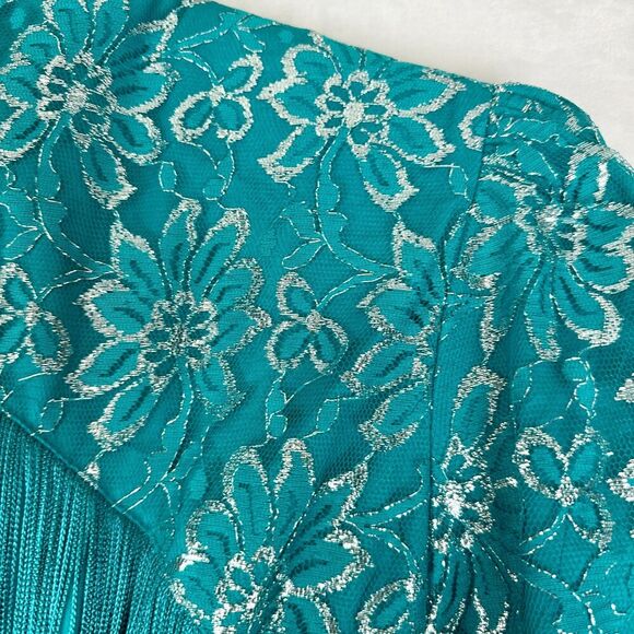 Lilia Smitty 80s Vintage Western Maxi Dress Size 3/4 Small Fringe Rodeo Lace - Picture 8 of 12